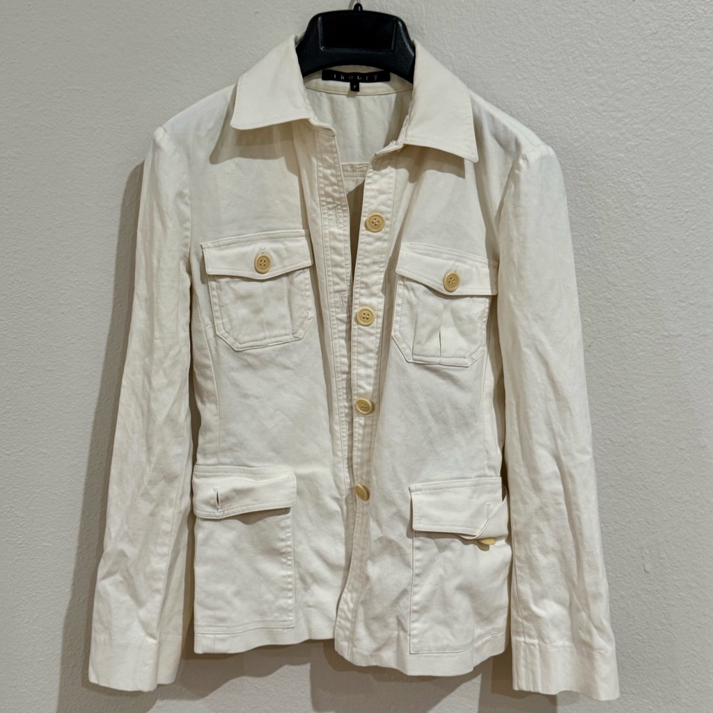 Theory Cream Utility Button-Up Jacket Shirt